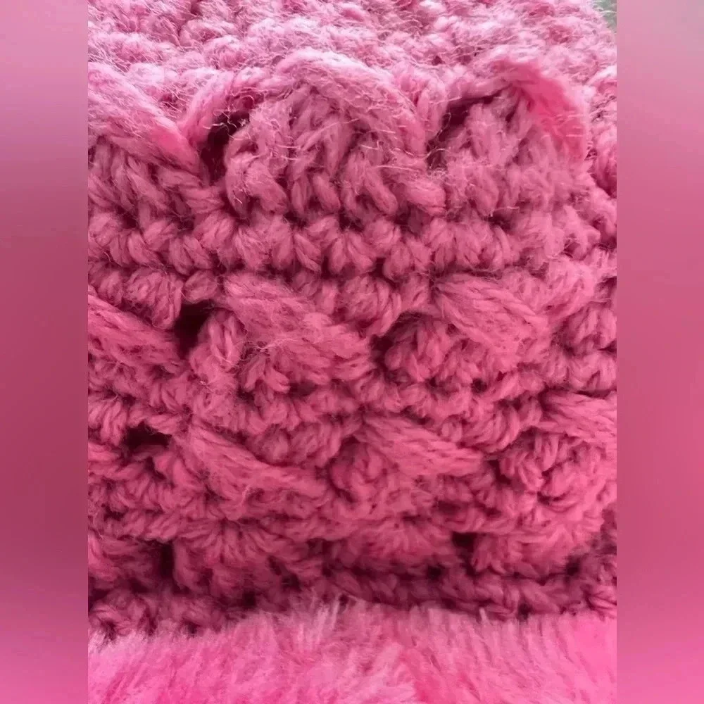 jamie rae hats | Candy Pink Winter Wimple Hat Candy Pink Lace Rose. Size: 3/6M